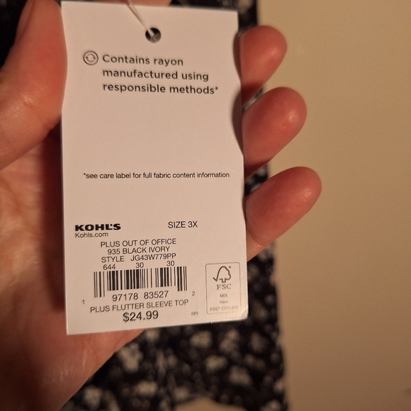 SO Coquette Flutter Ruffled Babydoll Floral Blouse Plus Size 3X NWT Black Ivory - Picture 5 of 7